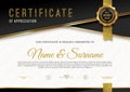 Certificate template with guilloche pattern and luxury golden elements. Diploma template design.